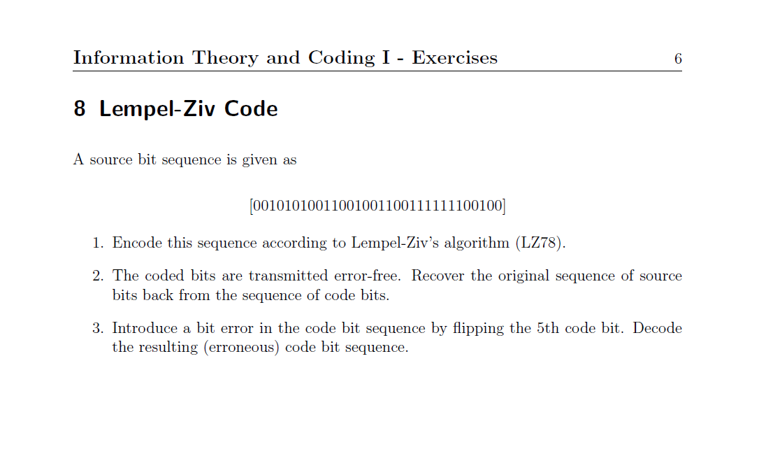 Solved Information Theory and Coding I - Exercises 6 8 | Chegg.com