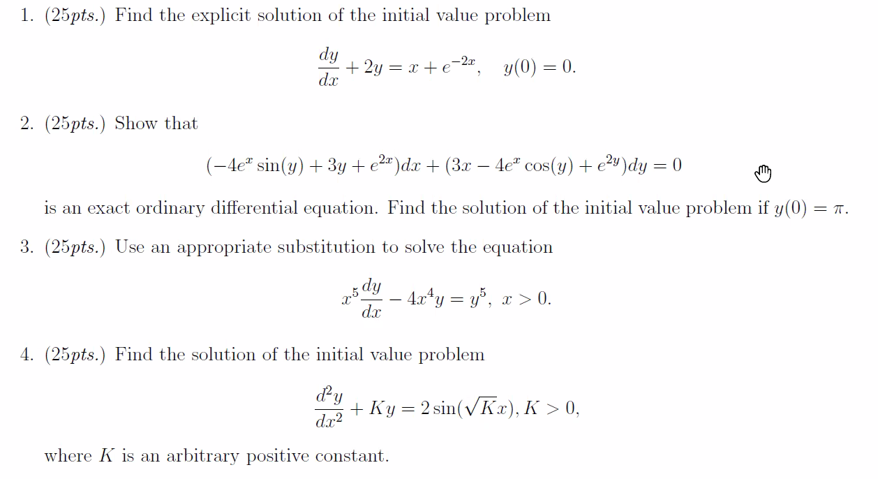 Solved 1. (25pts.) Find the explicit solution of the initial | Chegg.com