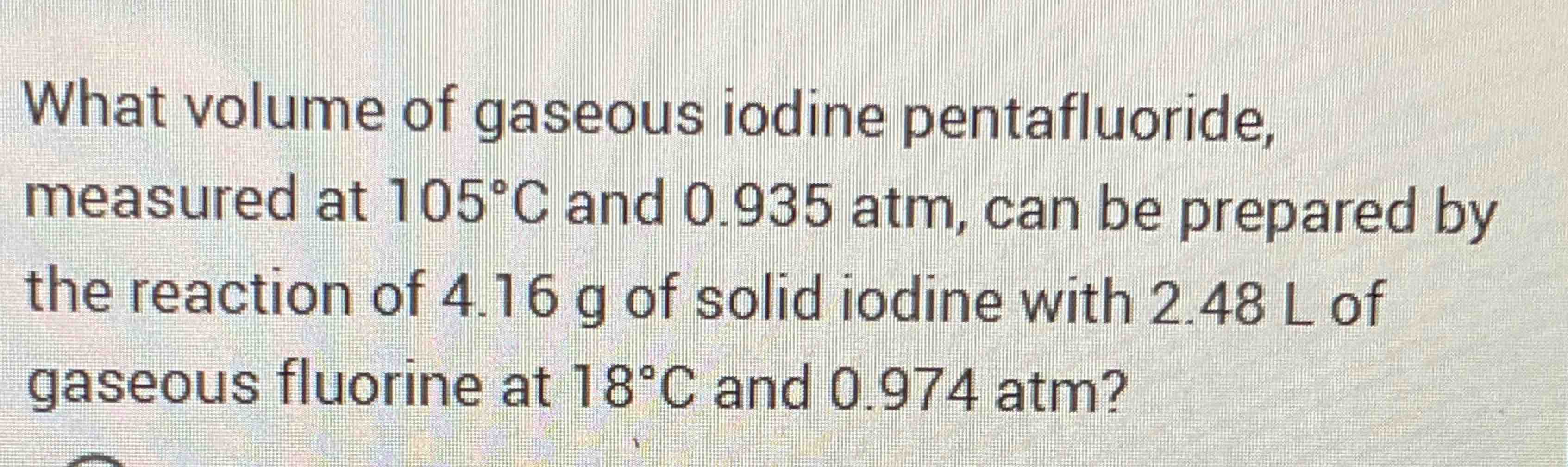 What volume of gaseous iodine