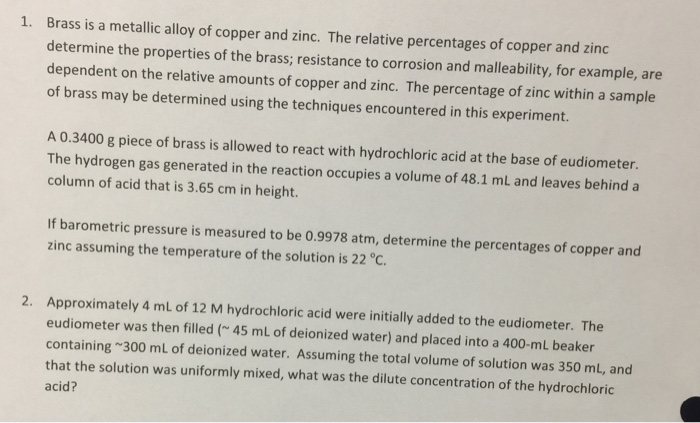 Solved Brass is a metallic alloy of copper and zinc. The | Chegg.com