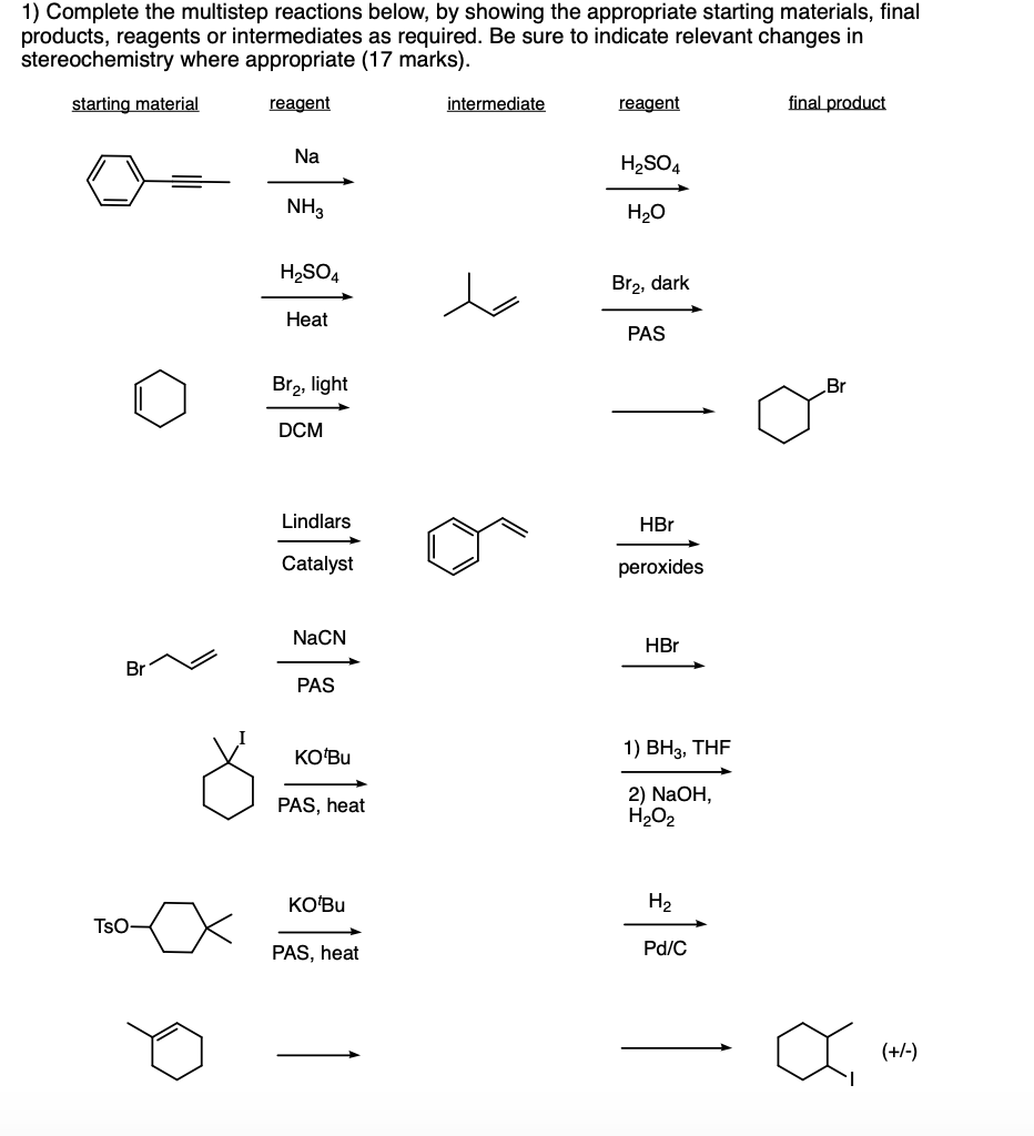 Solved 1) Complete the multistep reactions below, by showing | Chegg.com