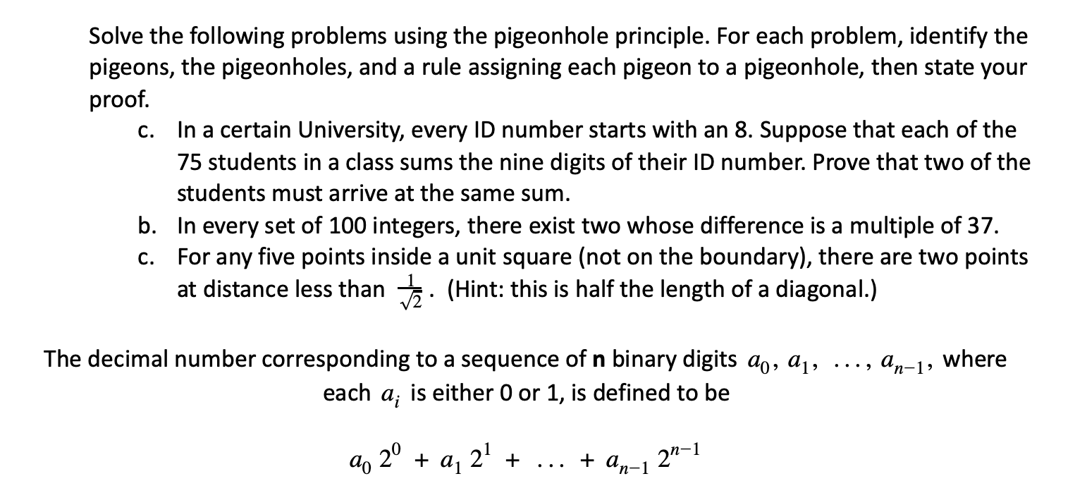 Solved C. Solve the following problems using the pigeonhole