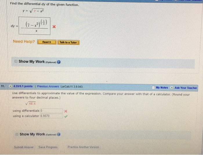 Solved Find the differential dy of the given function. Need