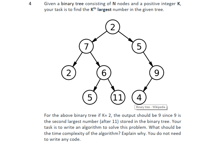 Solved 4 Given A Binary Tree Consisting Of N Nodes And A Chegg