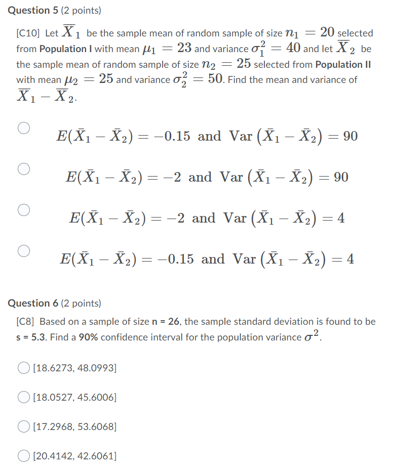 Solved Question 5 (2 points) [C10] Let X1 be the sample mean | Chegg.com