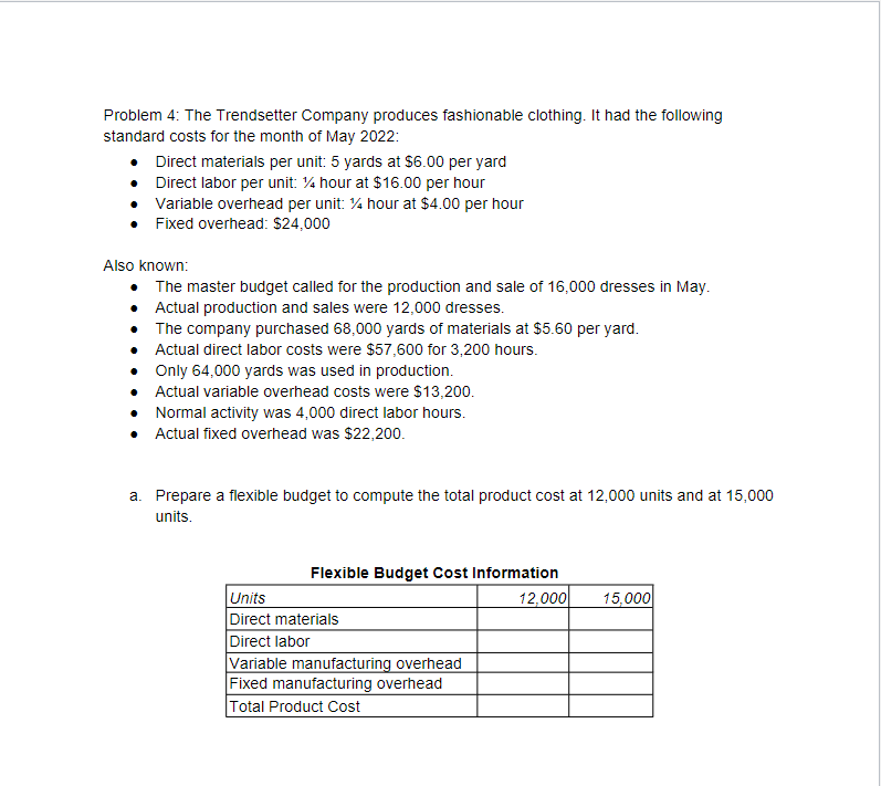 Solved a) Prepare a flexible budget to compute the total