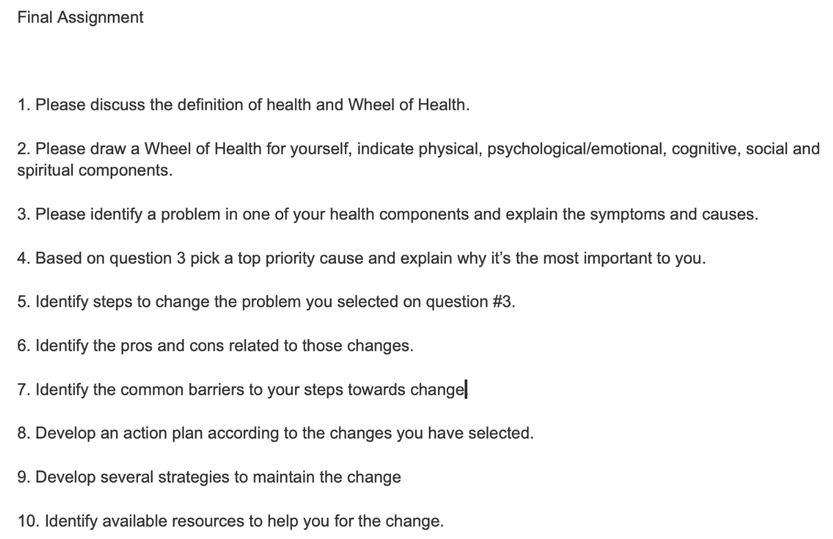 Solved 1. Please discuss the definition of health and Wheel