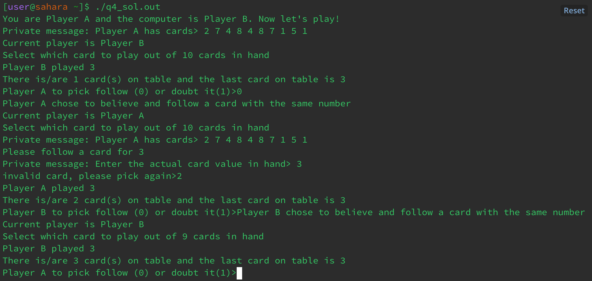 C Programming Only: A two-player card game