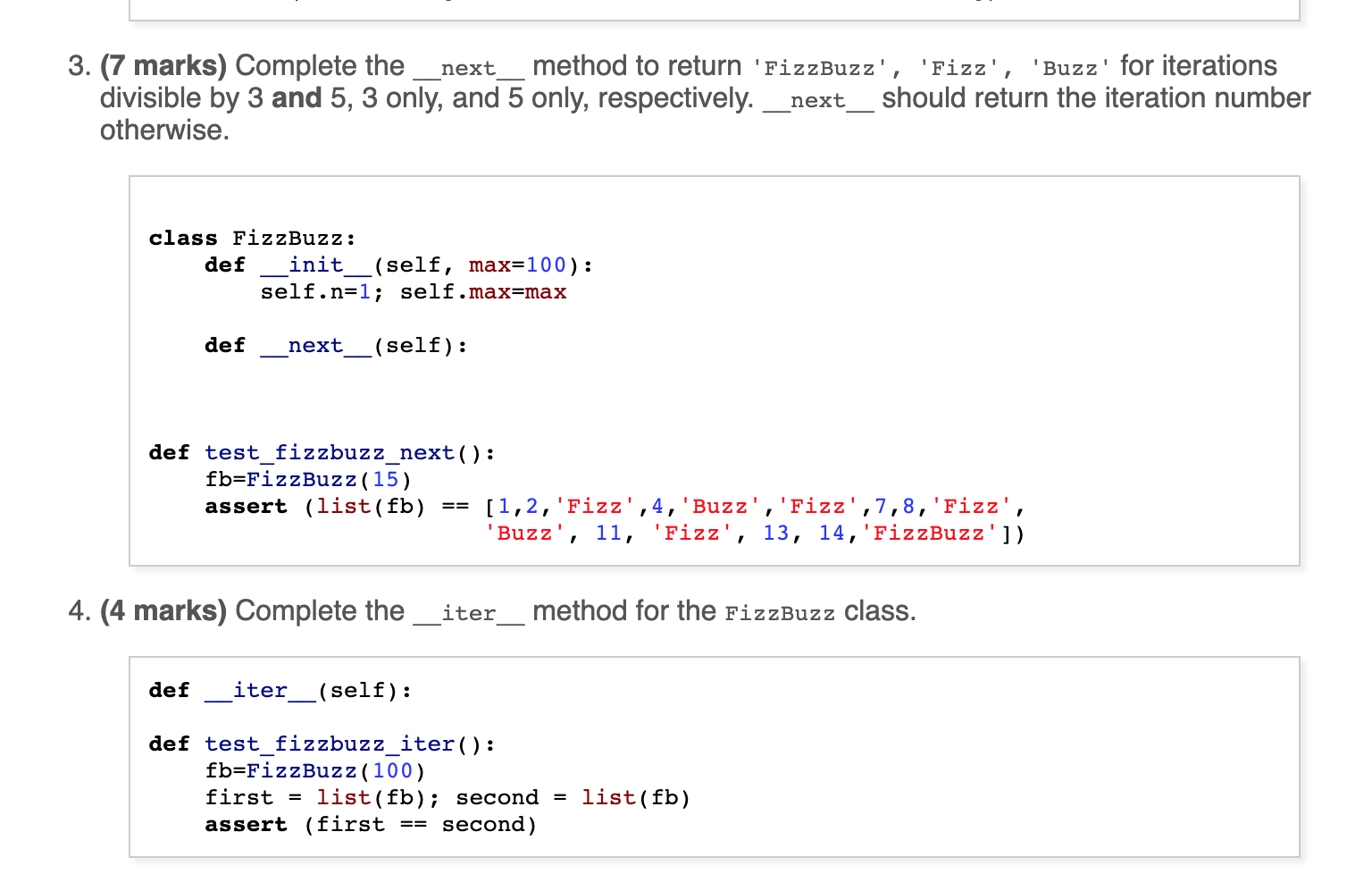 Solved (7 Marks) (Python) Complete the __next__ method | Chegg.com