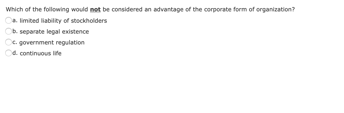 Solved Under The Corporate Form Of Business Organization