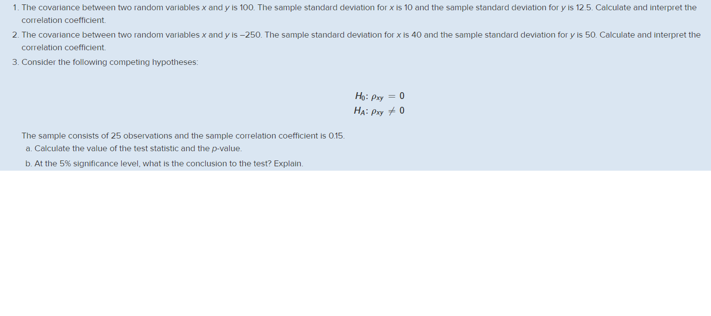 Solved 1. The covariance between two random variables x and | Chegg.com