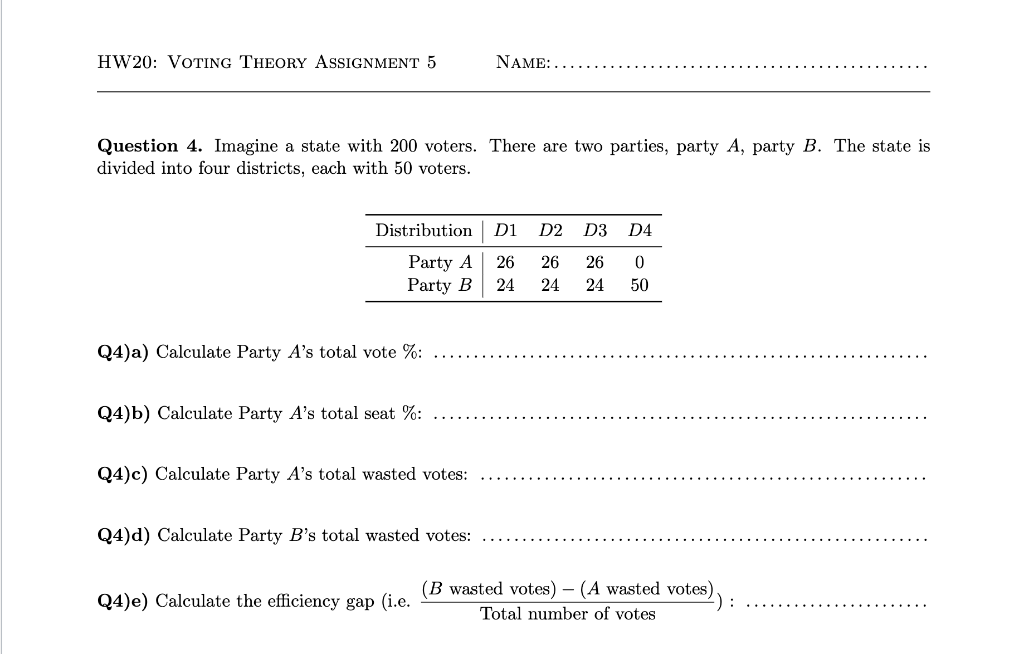 Solved Question 4. Imagine A State With 200 Voters. There | Chegg.com