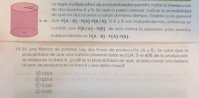 La regla multiplicativa de probabilidades permite hallar la intersección de dos eventos A y B. Se aplica para conocer cuál es