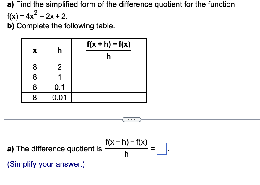 Solved A) Find The Simplified Form Of The Difference | Chegg.com