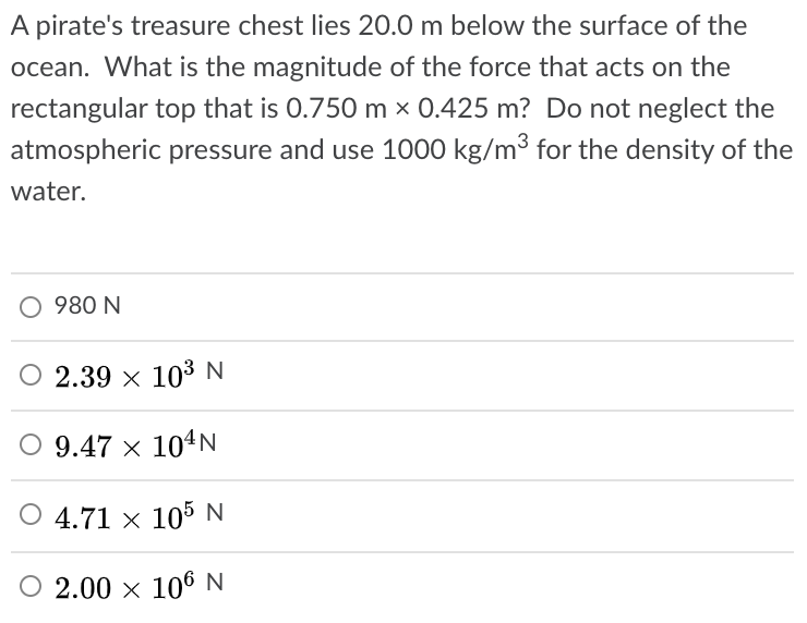 Solved A pirate's treasure chest lies 20.0 m below the
