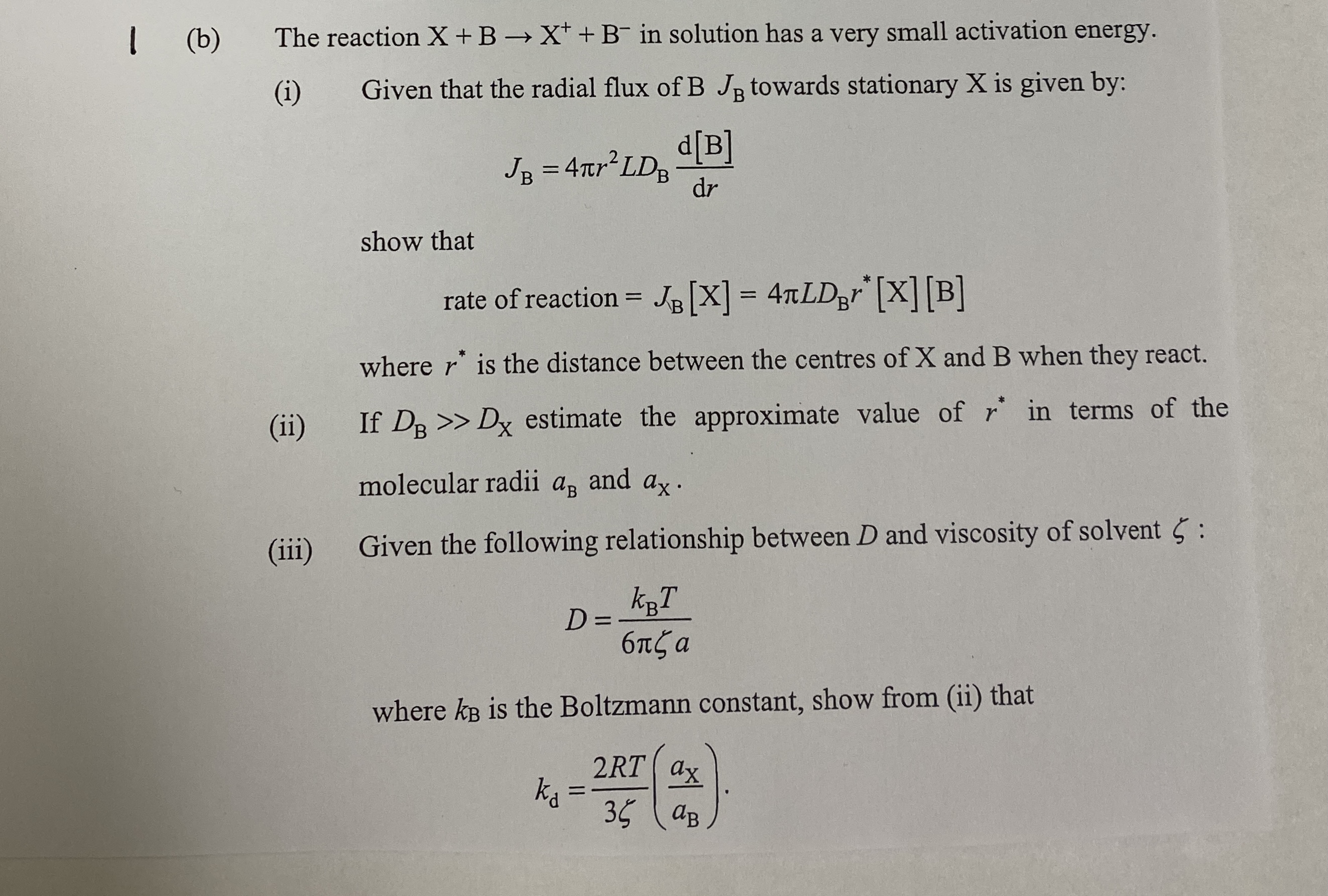 Solved The Reaction X+B→X++B−in Solution Has A Very Small | Chegg.com