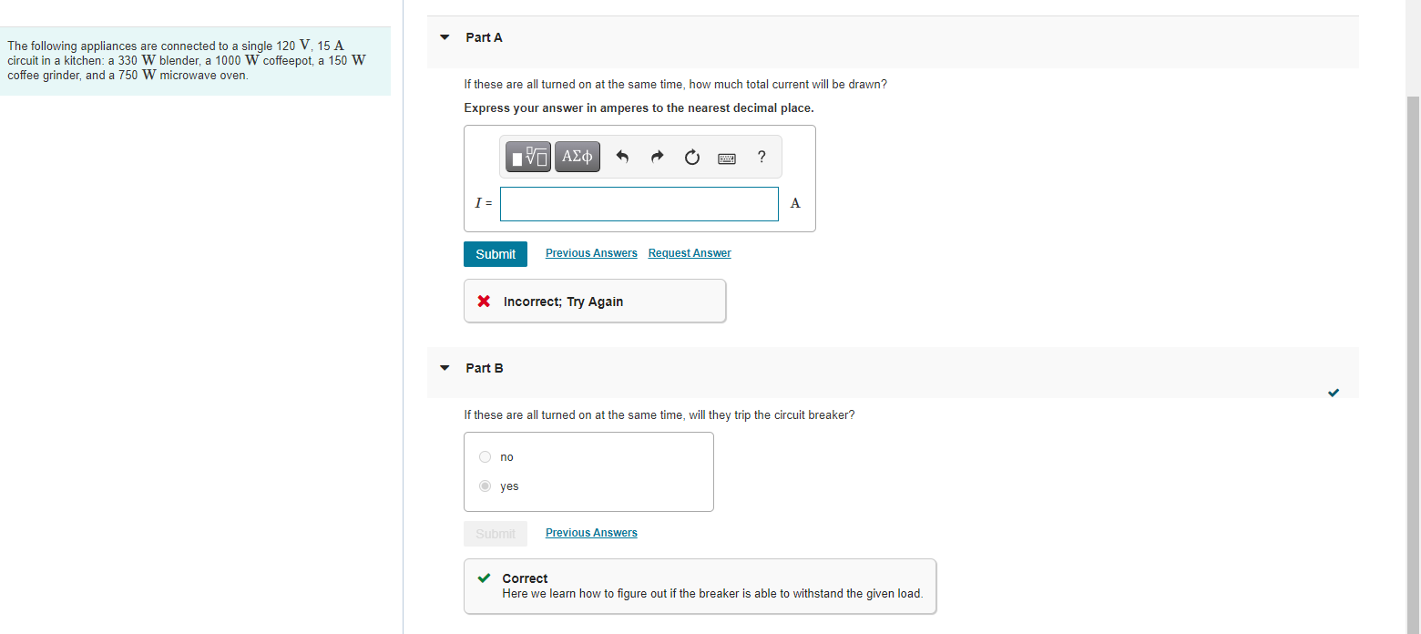 Solved Part A The following appliances are connected to a