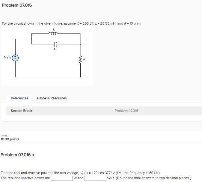 Solved Problem 07016 For the circuit shown in the given | Chegg.com