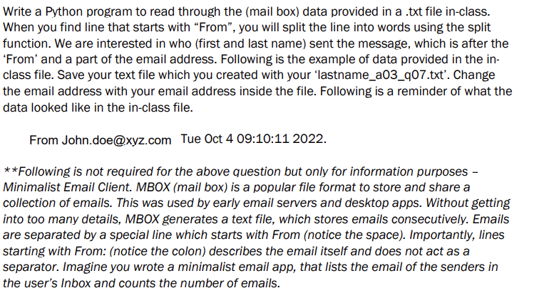 Solved Write a Python program to read through the (mail box) | Chegg.com