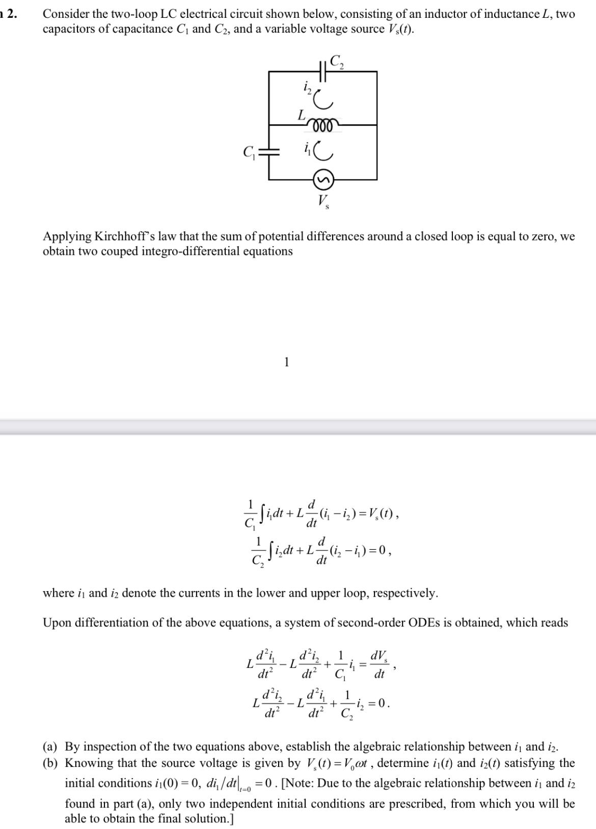 Solved 12. Consider the two-loop LC electrical circuit shown | Chegg.com