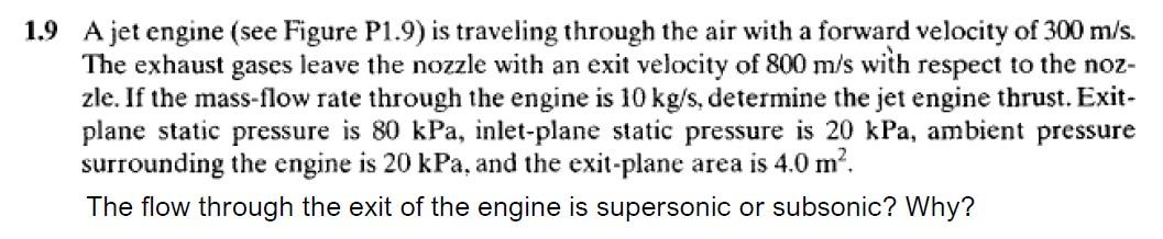 Solved 1.9 A jet engine (see Figure P1.9) is traveling | Chegg.com