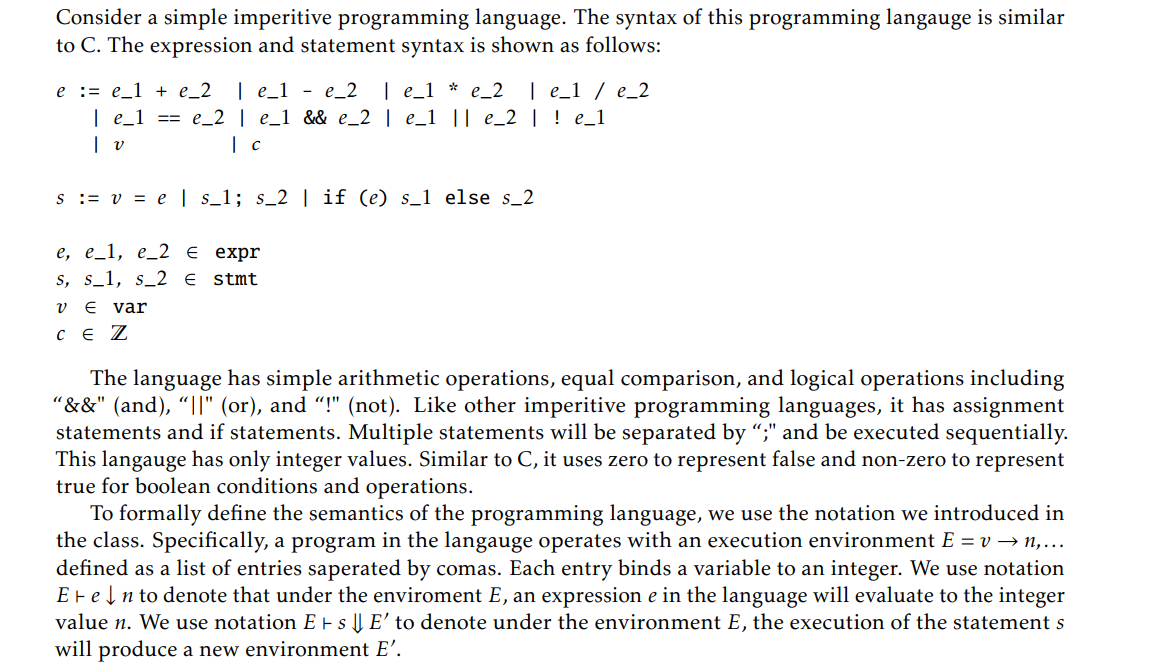 Solved Consider a simple imperitive programming language. | Chegg.com