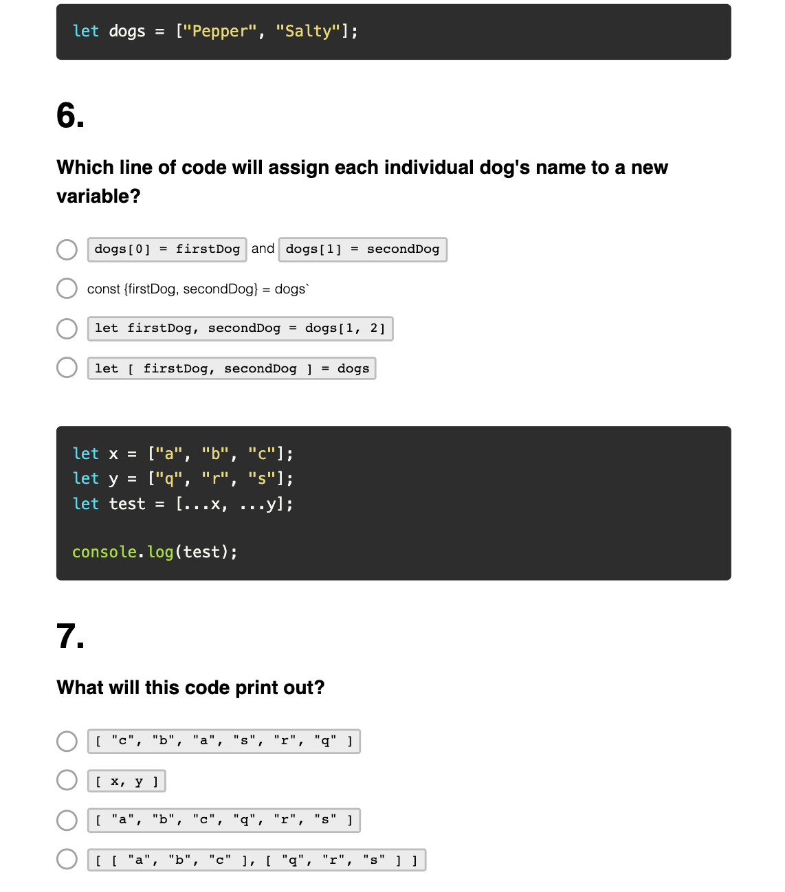 Solved 6. Which line of code will assign each individual | Chegg.com
