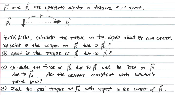 Solved p1 and p2 are (perfect) dipoles a distance " r " | Chegg.com