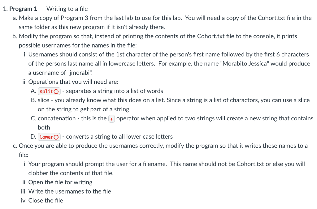 Solved 1. Program 1 -- Writing to a file a. Make a copy of | Chegg.com