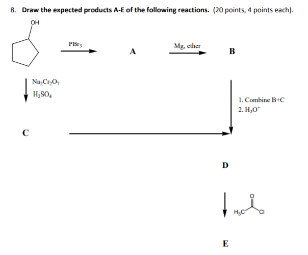 Solved 8 Draw The Expected Products A E Of The Following Chegg Com