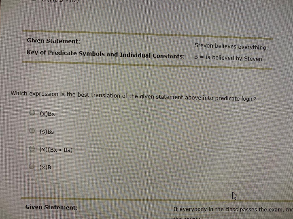 Solved Which Expression Is The Best Translation Of The Given Chegg