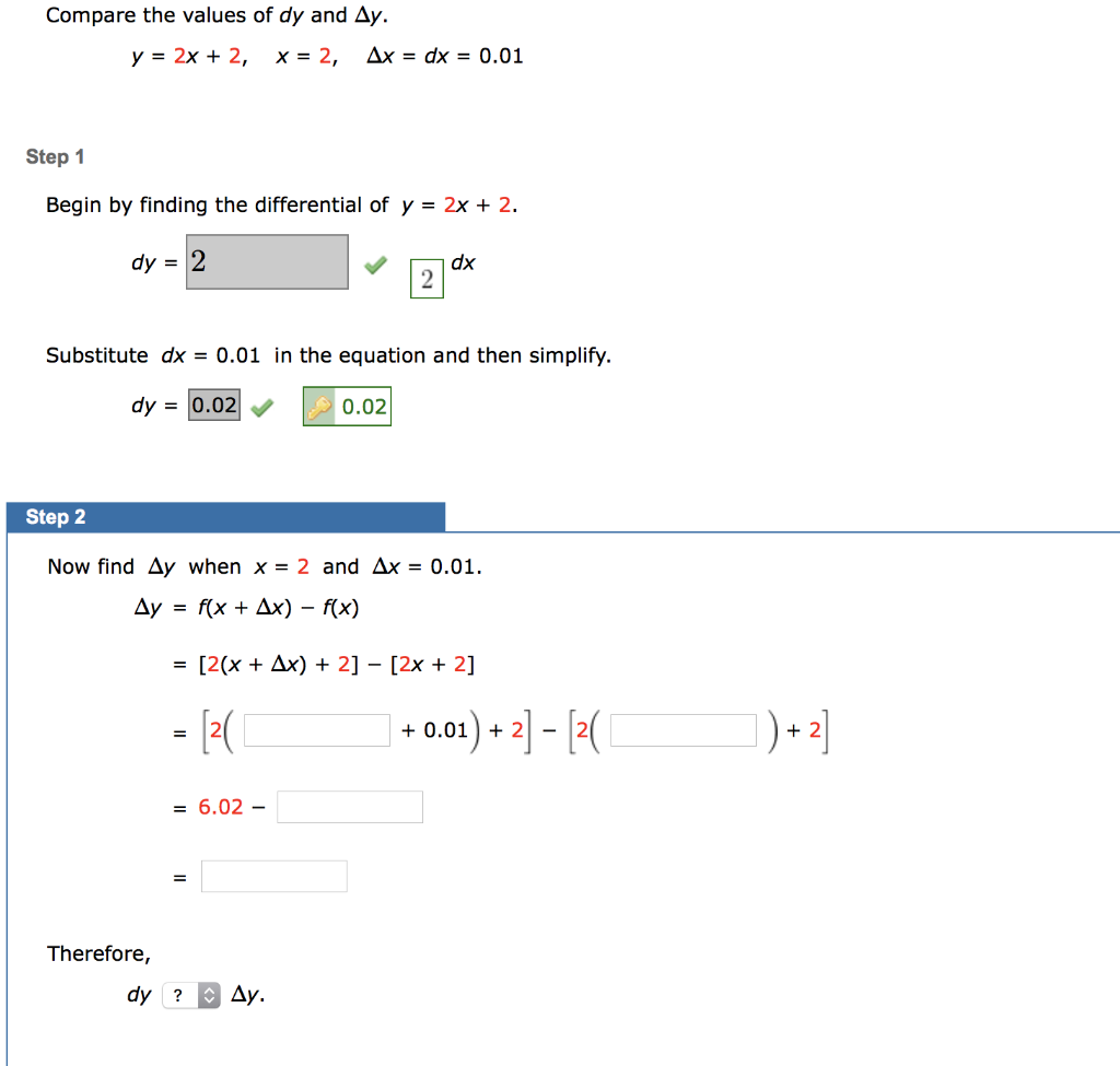 Solved Compare The Values Of Dy And Ay Y 2x 2 X 2 Chegg Com