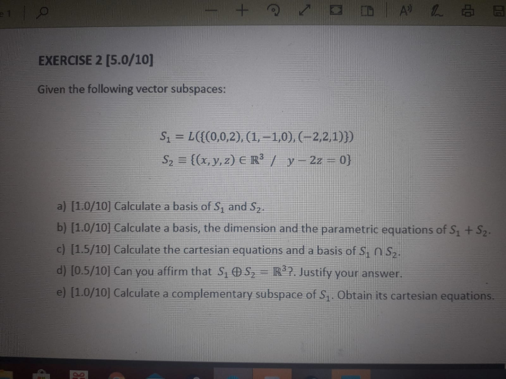 Solved O + 7 1 Al EXERCISE 2 (5.0/10] Given the following | Chegg.com