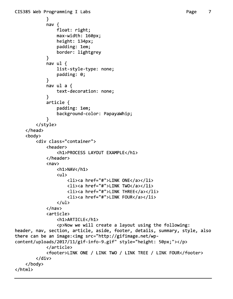 Solved CIS385 Web Programming I Labs Page 1 HTML Layouts A | Chegg.com