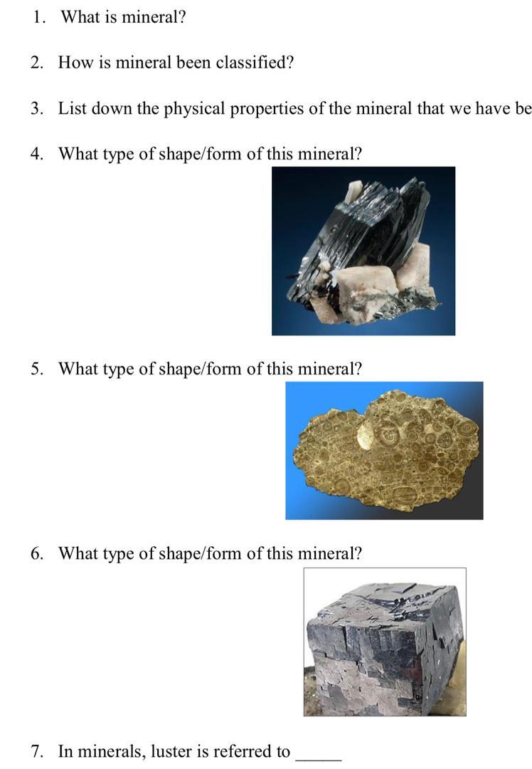 Solved 1. What is mineral? 2. How is mineral been | Chegg.com