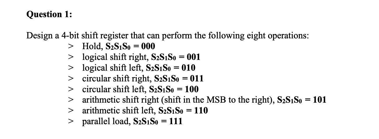 Solved Question 1: = = Design a 4-bit shift register that | Chegg.com