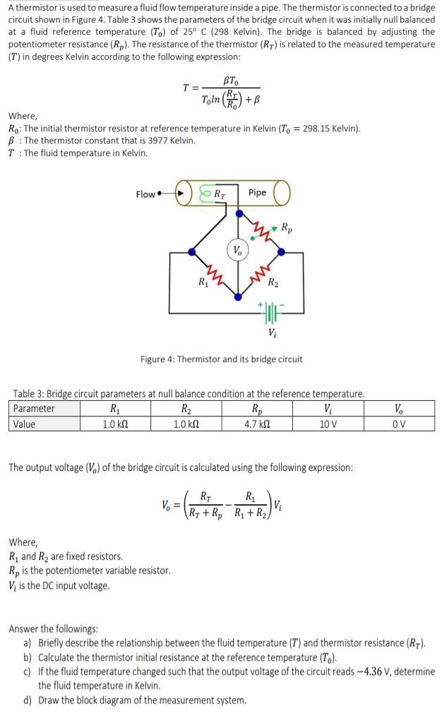 Solved A thermistor is used to measure a fluid flow