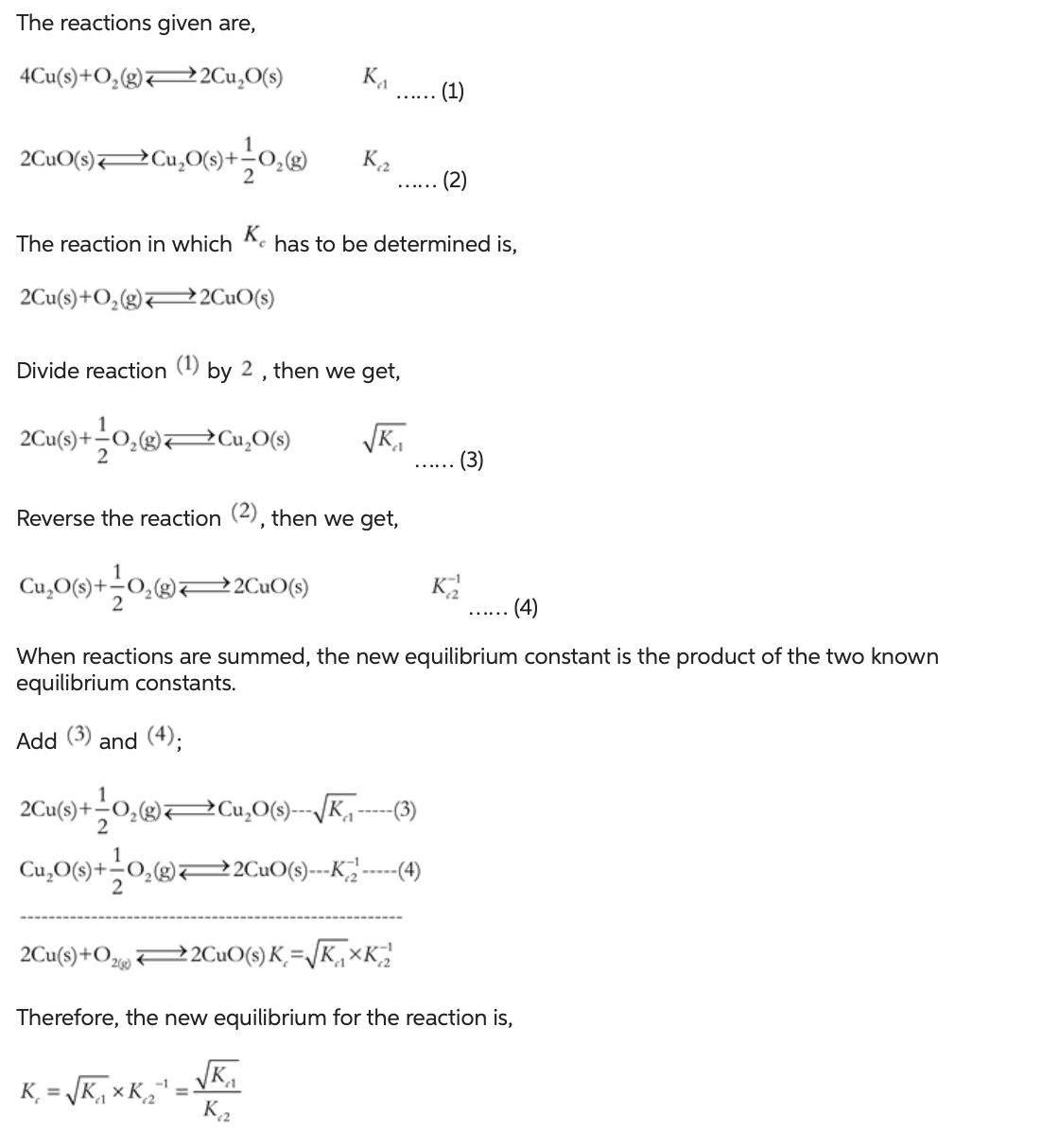 Solved The reactions given are, 4Cu(s)+O2( | Chegg.com