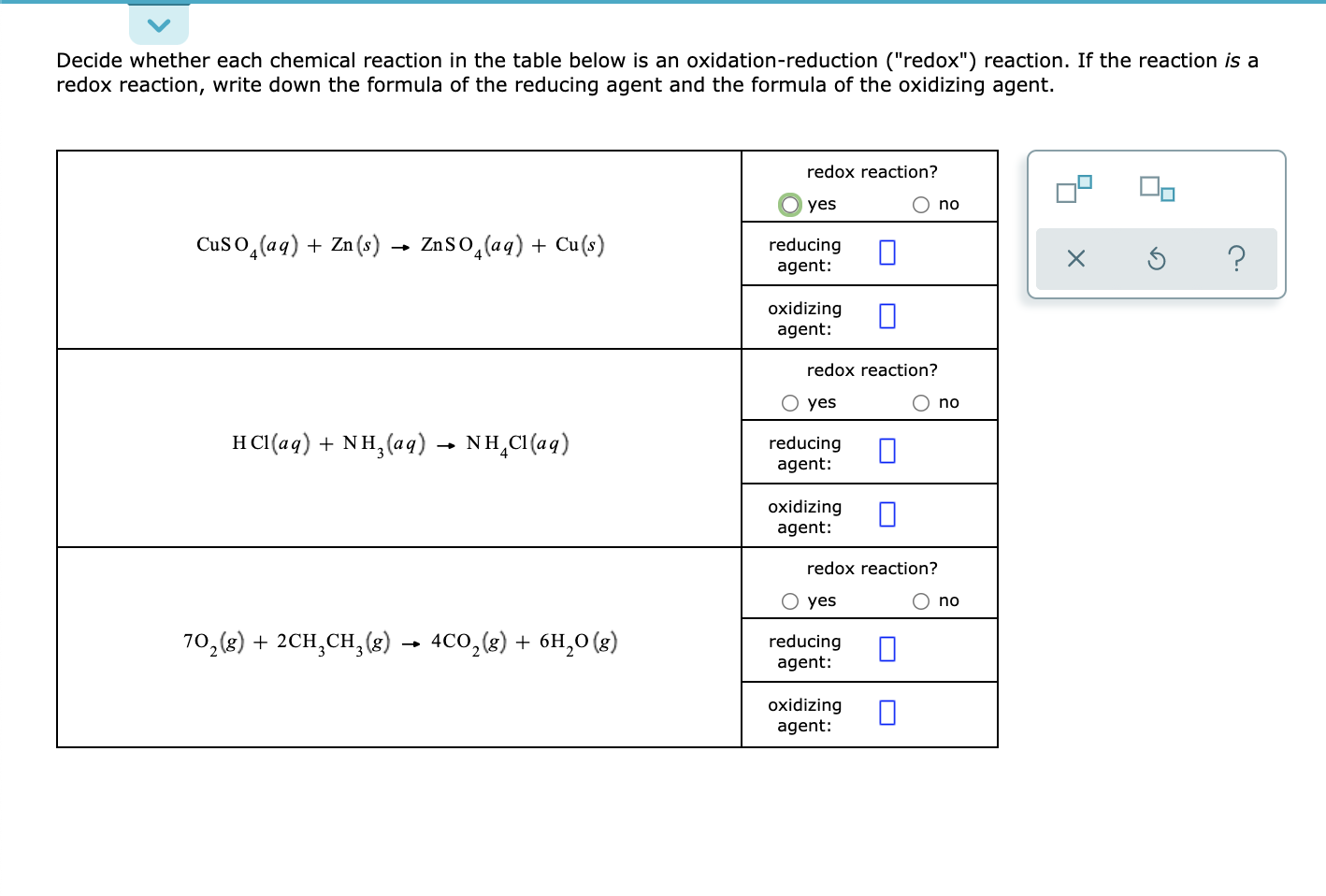 Solved Decide Whether Each Chemical Reaction In The Table Chegg