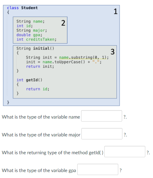 Solved class Student { 1 String name; 2 int id; String | Chegg.com