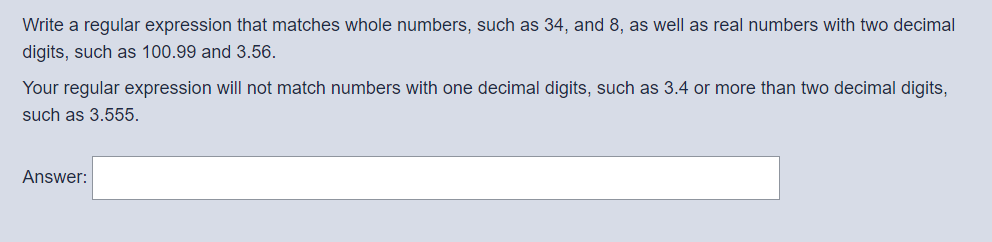 Solved Write a regular expression that matches whole | Chegg.com
