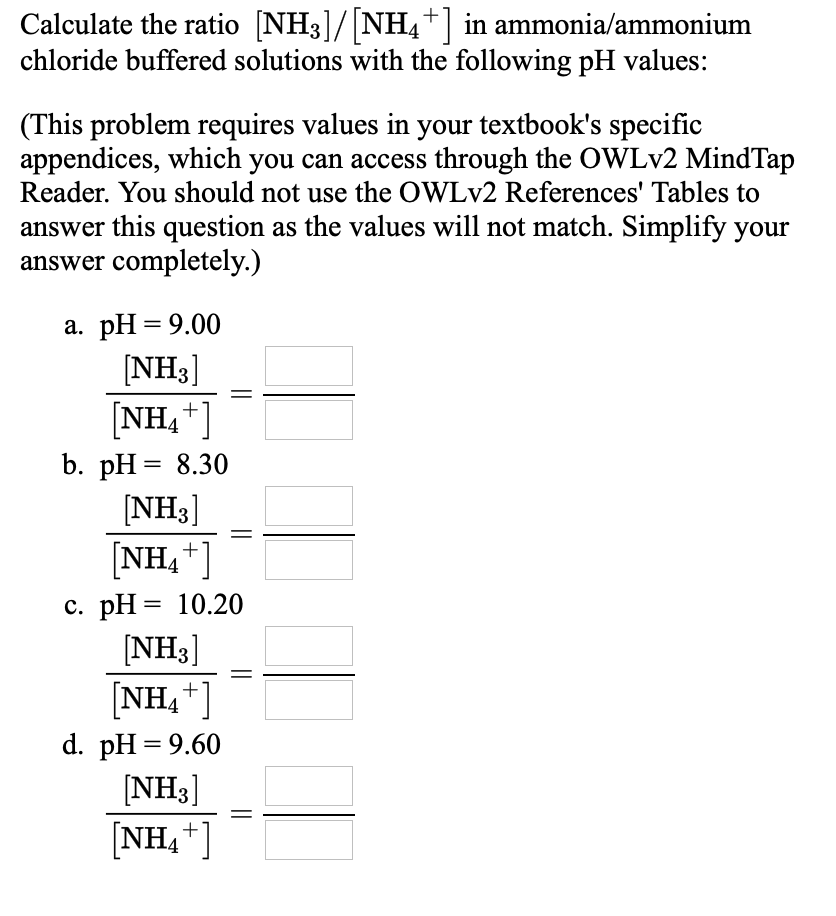 Calculate the ratio (NH3]/[NH4+) in ammonia/ammonium
