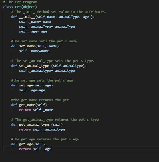 Solved # The Pet Program class Pet(object): # The | Chegg.com