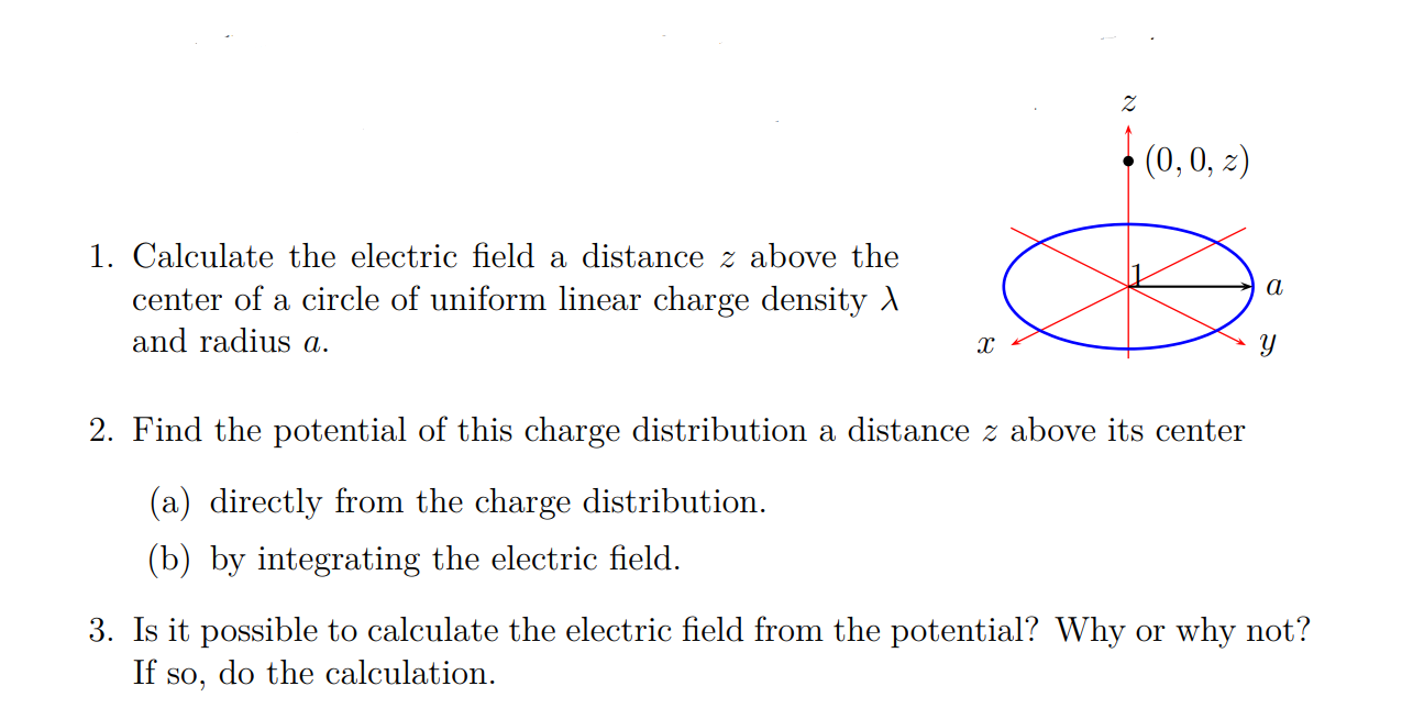 Solved 2 (0,0, 2) 1. Calculate the electric field a distance | Chegg.com