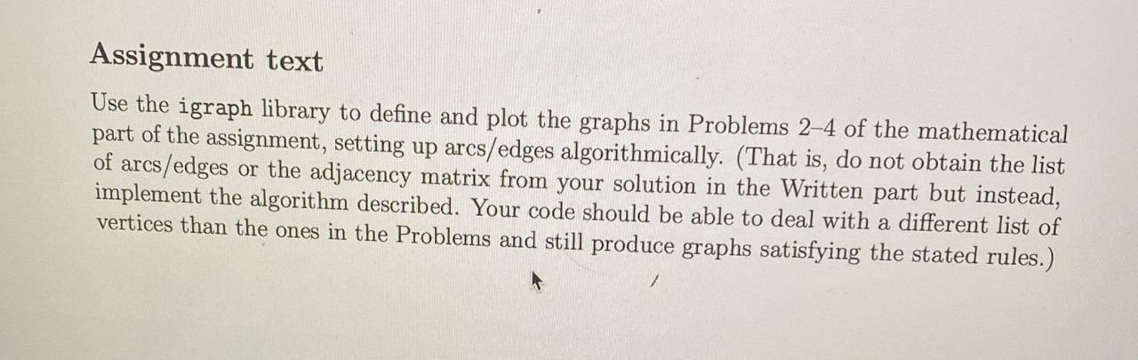 Assignment text Use the igraph library to define and | Chegg.com