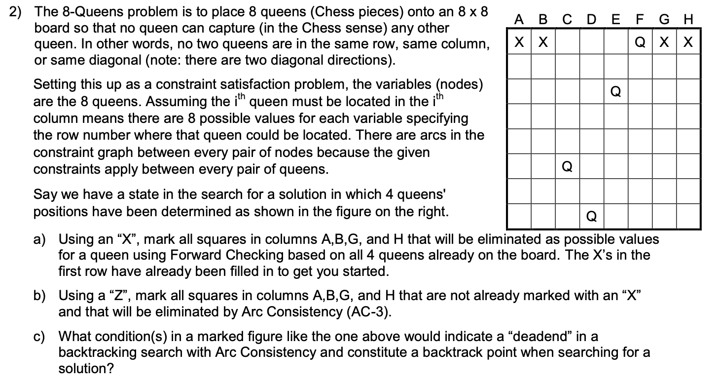 2) The 8-Queens problem is to place 8 queens (Chess | Chegg.com