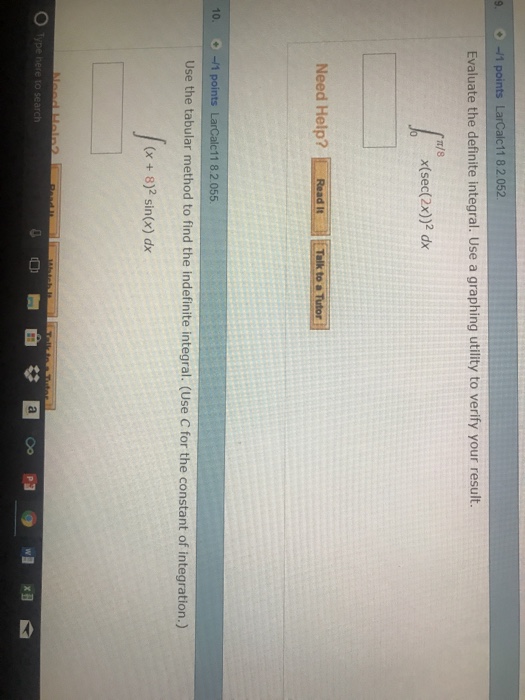 Solved + -/1 points LarCal c11 8.2.052 Evaluate the definite | Chegg.com