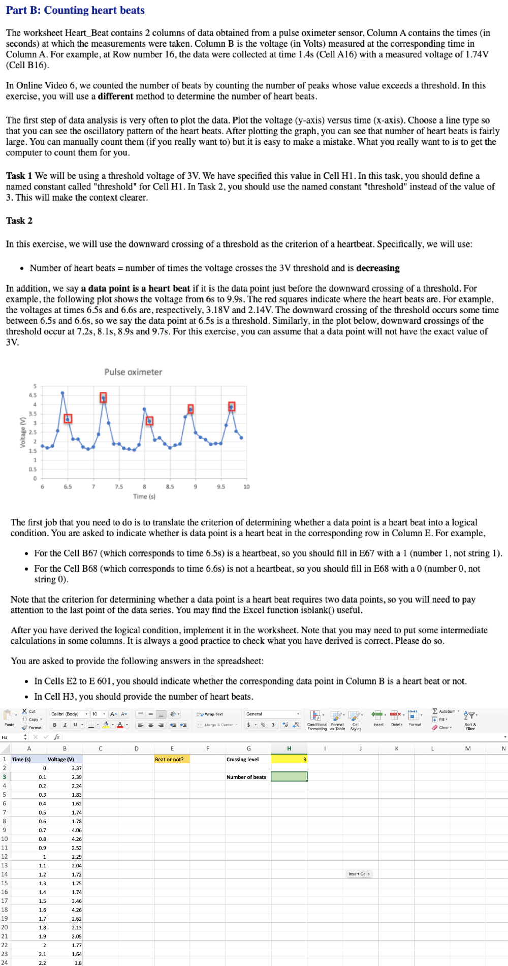 Part B: Counting heart beats The worksheet Heart_Beat | Chegg.com