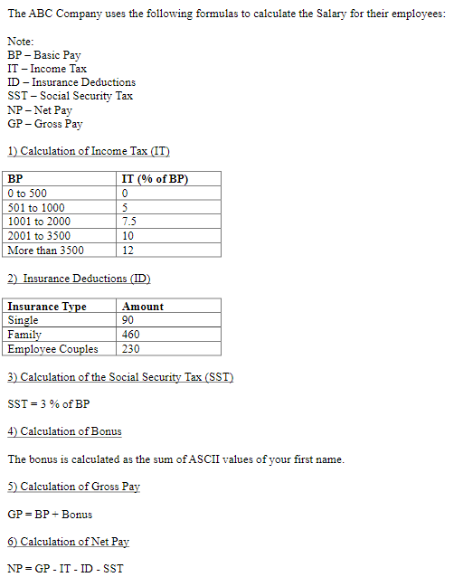 Solved The ABC Company uses the following formulas to | Chegg.com