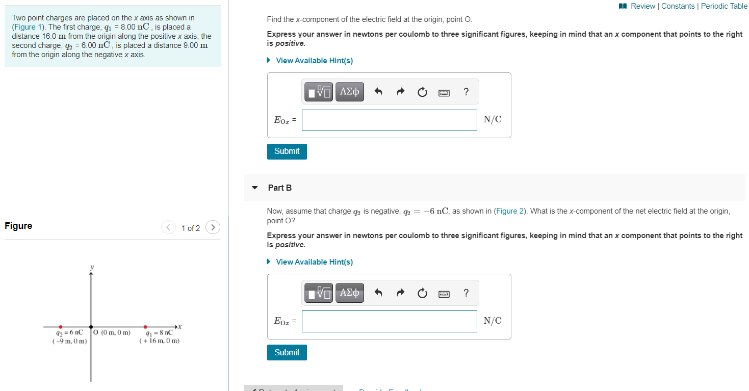 Solved Two point charges are placed on the x axis as shown | Chegg.com